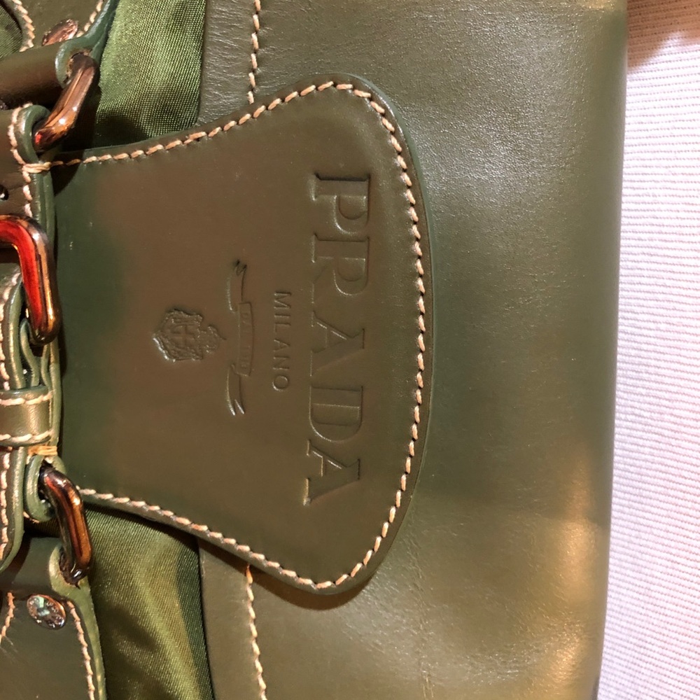Prada Green Leather and Canvas Hobo with Gold Hardware - Picture 3 of 14
